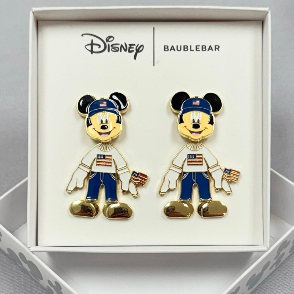 BaubleBar Mickey Mouse Earrings - Gold, Blue, White